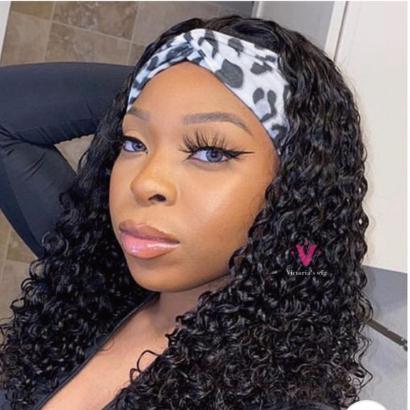 Victoria’s Wig Headband Wig Deep Curly Human Hair - Picture 1 of 12
